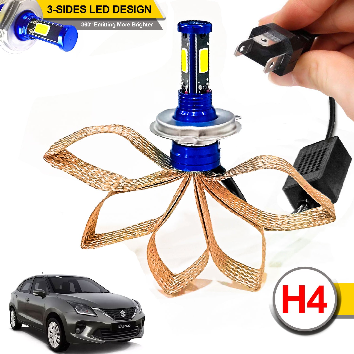 Auto Pearl High Power Z3 with copper strip Heatsink H4 Headlight Led Bulb for car & Commercial Vehicles (Pack of 2)