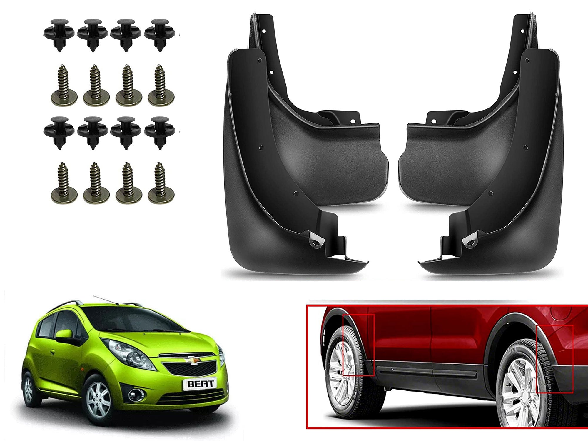 O.E Type Custom Front and Rear Mud Flap Guard (Set of 4 Pcs) | Compatible with CHEVROLET | Black
