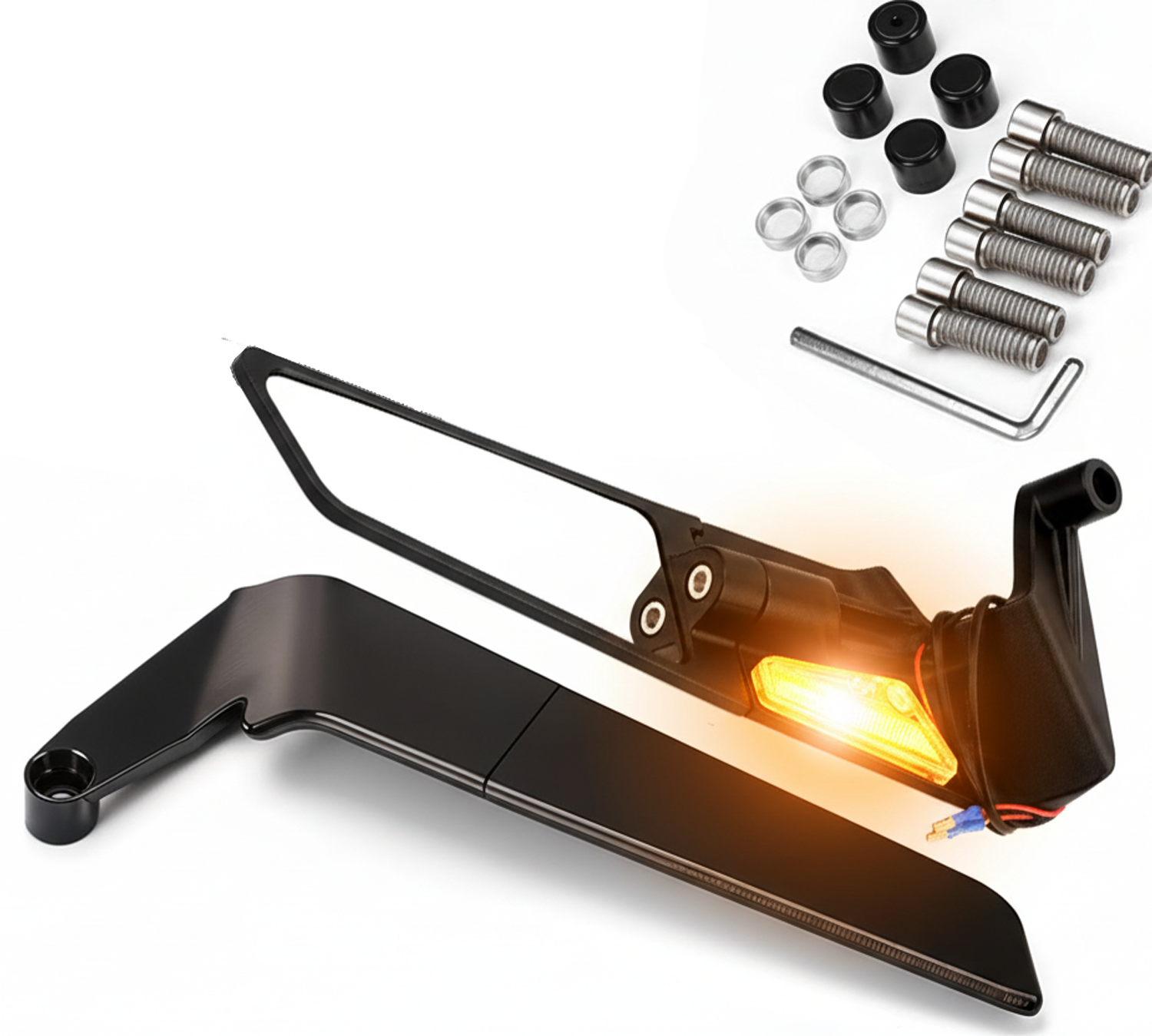 Auto Pearl Motorcycle Mirrors with LED Turn Signal Large Stealth Mirror Adjustable Wind Wing Side Rearview Mirrors (Pack of 2)