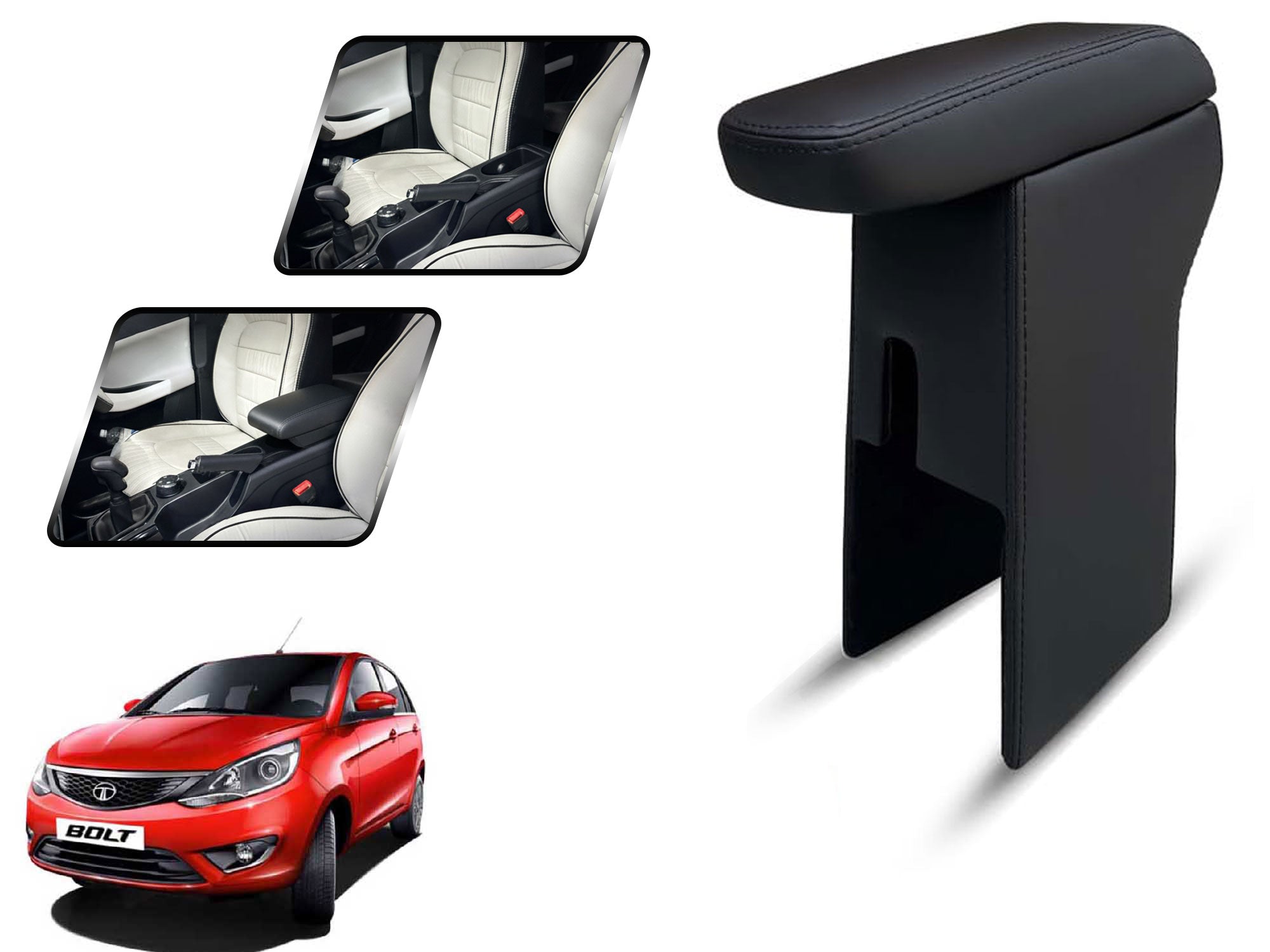 Auto Pearl Premium Car Armrest with Storage Box, High-Density Foam, Nappa Leatherette, No Obstruction to Rear Window Buttons, for Bolt