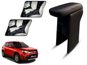 Auto Pearl Premium Car Armrest with Storage Box, High-Density Foam, Nappa Leatherette Black with double Stitching, No Obstruction to Rear Window Buttons, for Brezza (2016-2019)