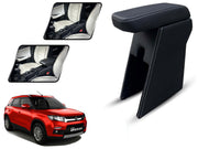 Auto Pearl Premium Car Armrest with Storage Box, High-Density Foam, Nappa Leatherette Black with double Stitching, No Obstruction to Rear Window Buttons, for Brezza (2016-2019)