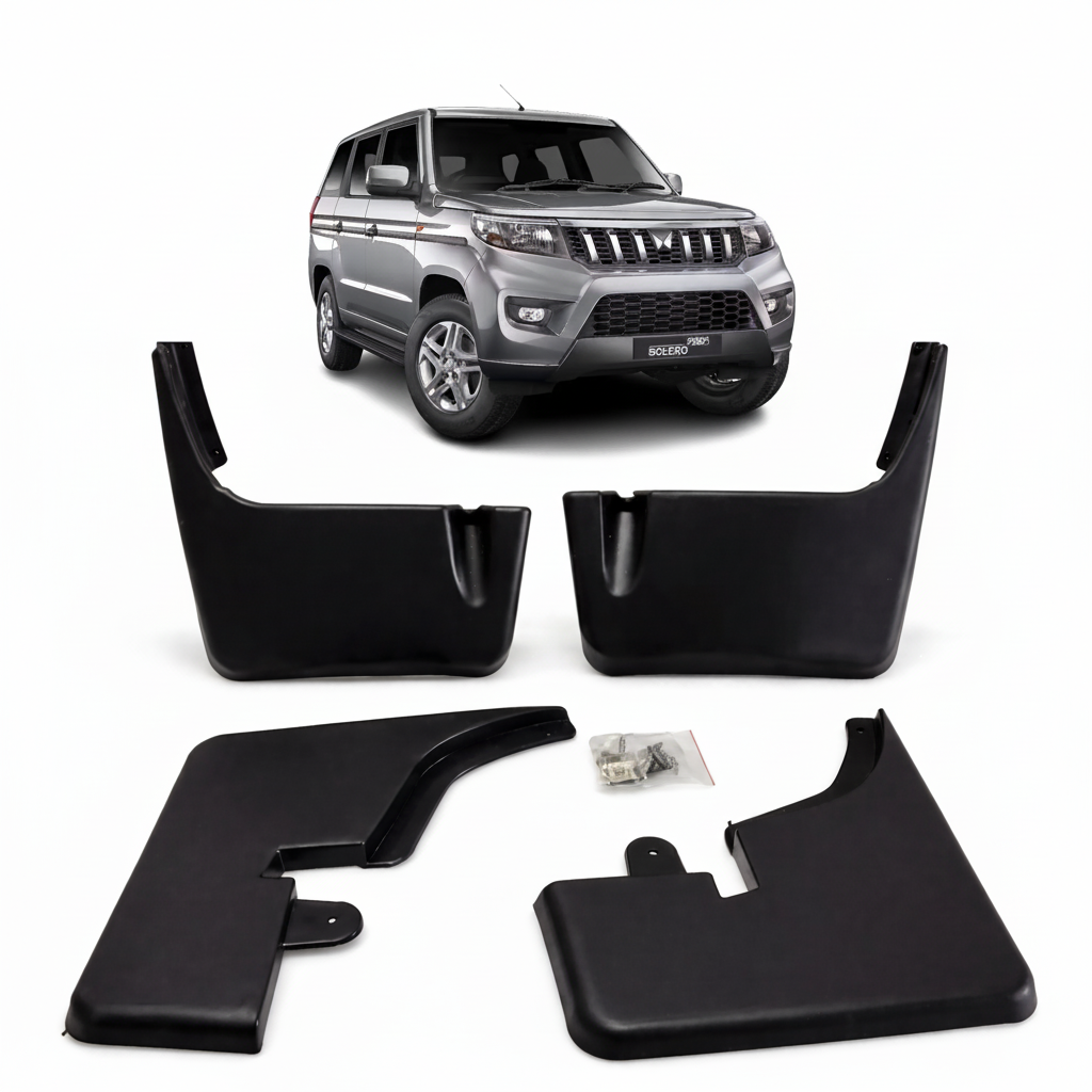 O.E Type Custom Front and Rear Mud Flap Guard (Set of 4 Pcs) | Compatible with Bolero Neo | Black
