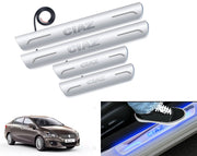 Auto Pearl Car Door Foot Step Led Sill/Scuff Plates With Mirror Finish Compatible with All Models (Set of 4)