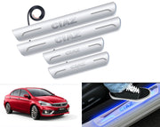 Auto Pearl Car Door Foot Step Led Sill/Scuff Plates With Mirror Finish Compatible with All Models (Set of 4)