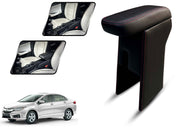 Auto Pearl Premium Car Armrest with Storage Box, High-Density Foam, Nappa Leatherette Black with double Stitching, No Obstruction to Rear Window Buttons, for City 2016