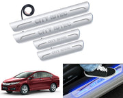 Auto Pearl Car Door Foot Step Led Sill/Scuff Plates With Mirror Finish Compatible with All Models (Set of 4)