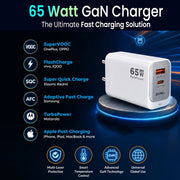 65W GaN Quick Charge 3A Wall Charger with Detachable Type-C to Type-C Cable