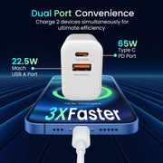 65W GaN Quick Charge 3A Wall Charger with Detachable Type-C to Type-C Cable