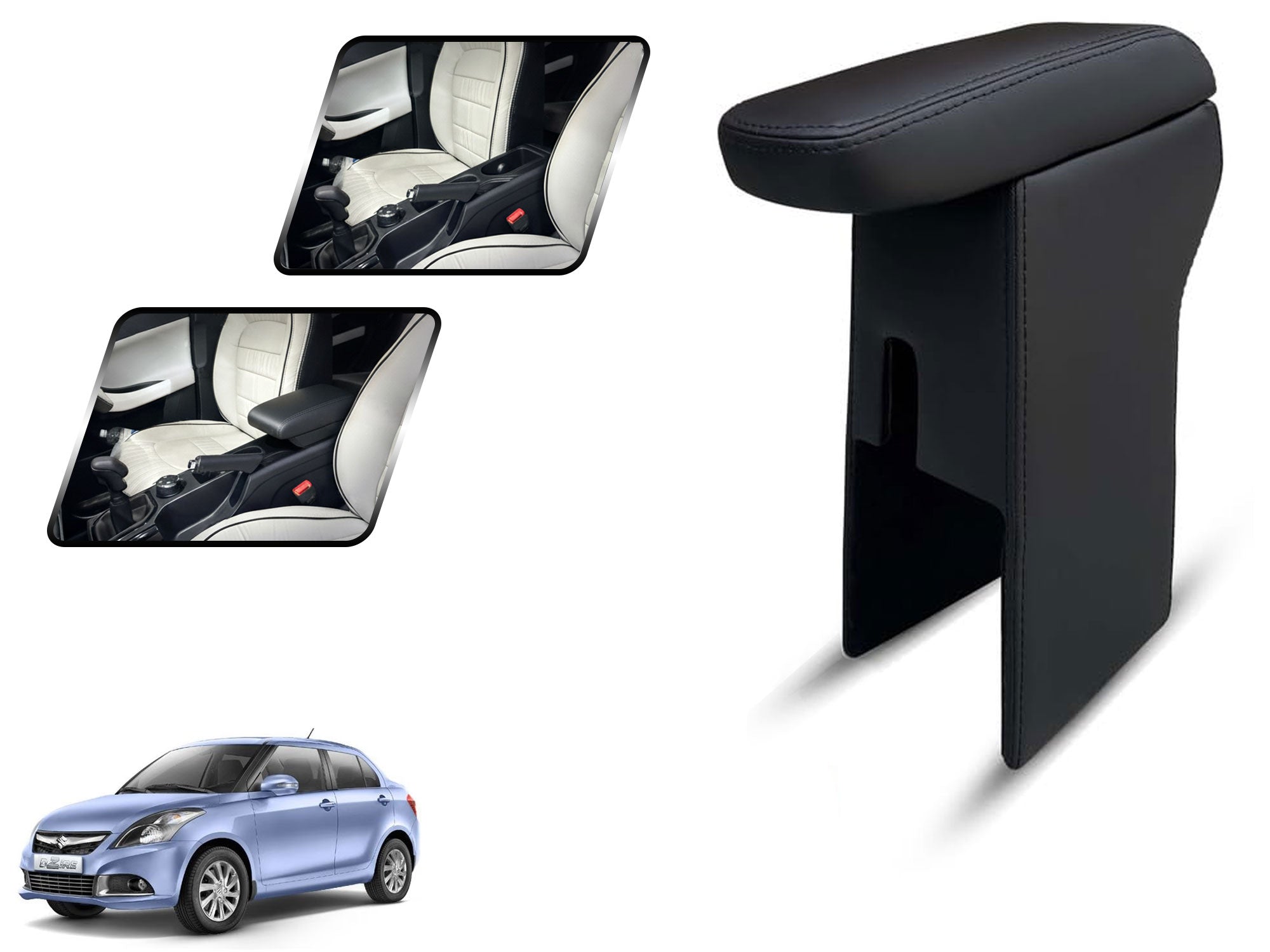 Auto Pearl Premium Car Armrest with Storage Box, High-Density Foam, Nappa Leatherette, No Obstruction to Rear Window Buttons, for DZIRE TOUR 2015