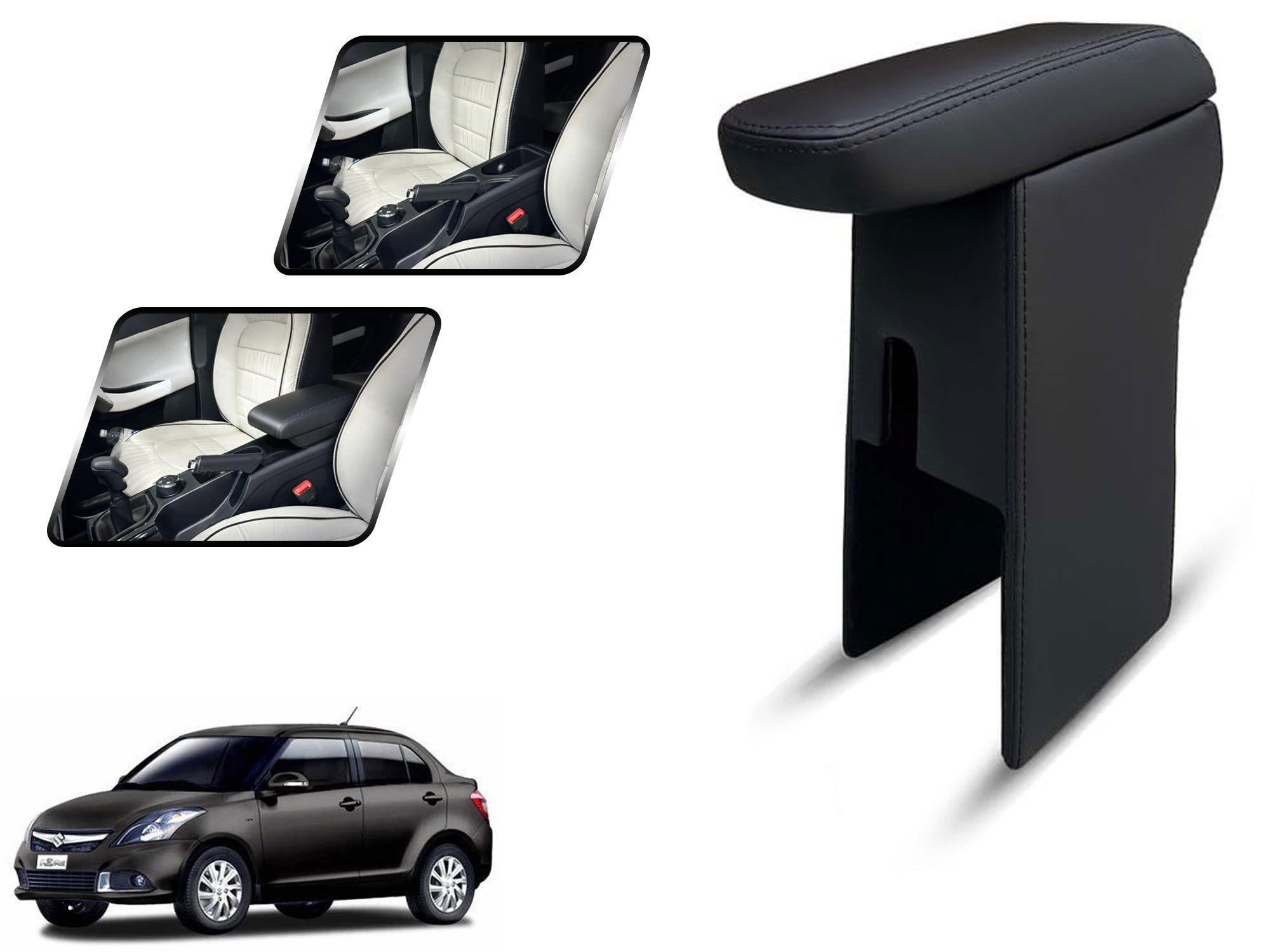 Auto Pearl Premium Car Armrest with Storage Box, High-Density Foam, Nappa Leatherette, No Obstruction to Rear Window Buttons, for DZIRE TOUR 2018
