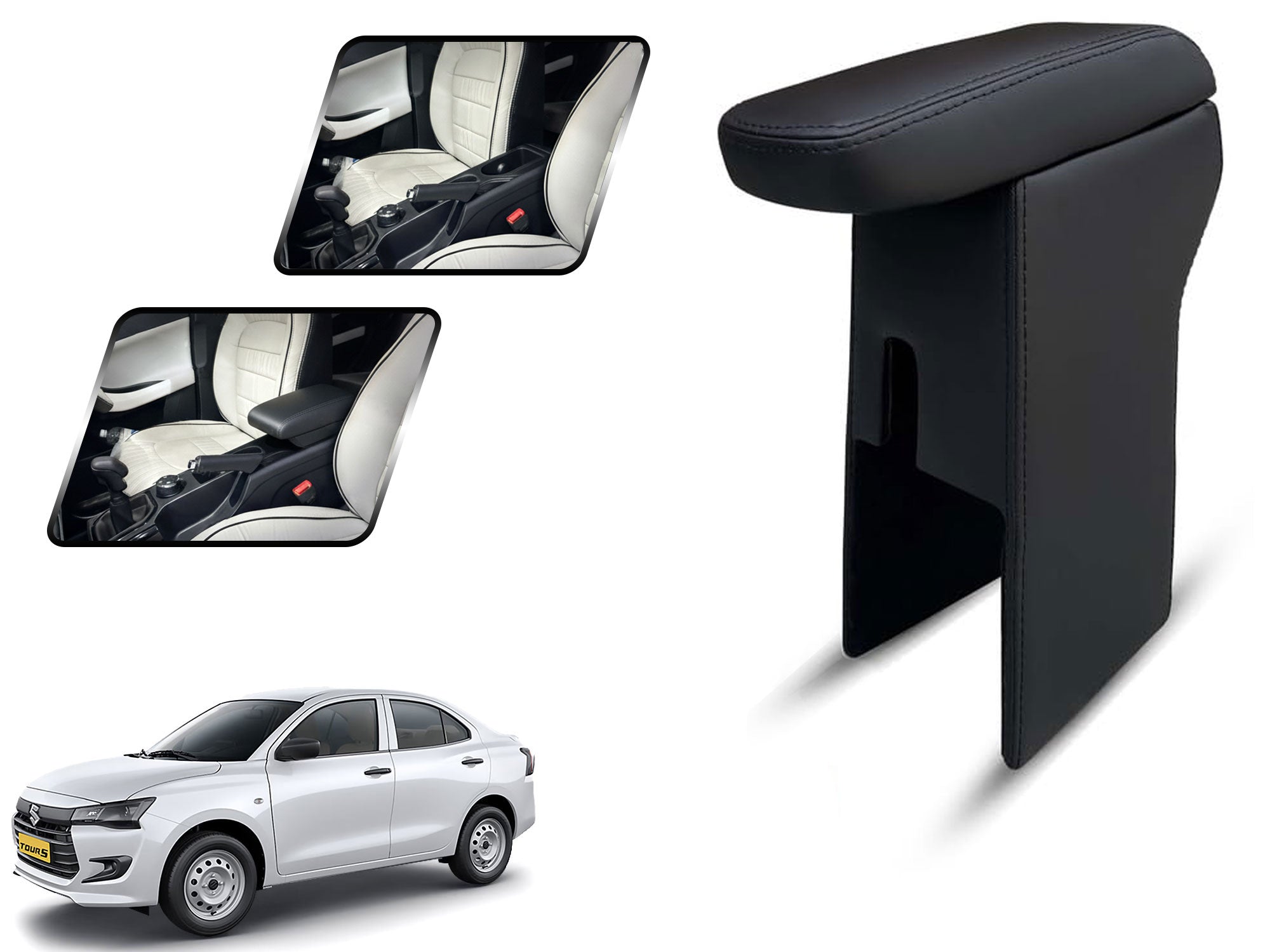Auto Pearl Premium Car Armrest with Storage Box, High-Density Foam, Nappa Leatherette, No Obstruction to Rear Window Buttons, for DZIRE TOUR 2023