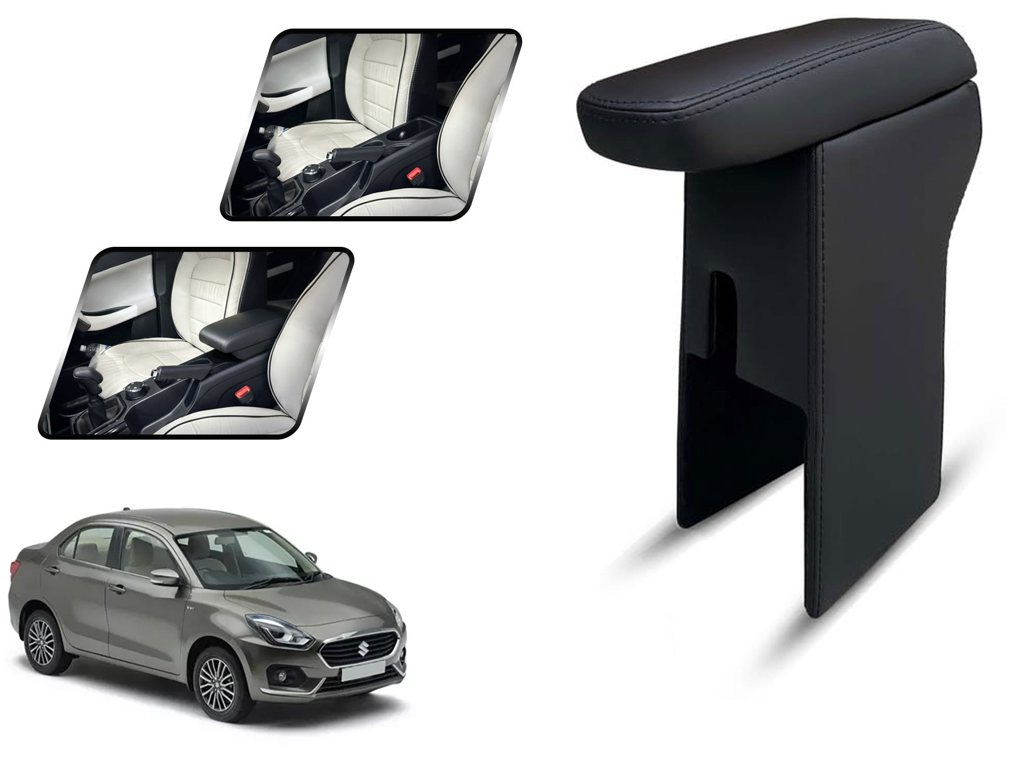 Auto Pearl Premium Car Armrest with Storage Box, High-Density Foam, Nappa Leatherette, No Obstruction to Rear Window Buttons, for Dzire 2020 Onwards