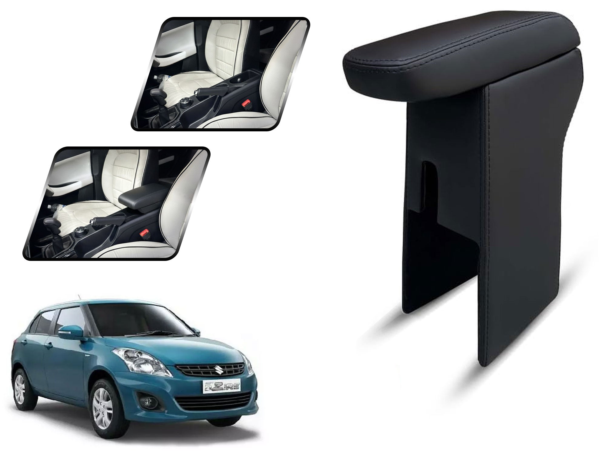 Auto Pearl Premium Car Armrest with Storage Box, High-Density Foam, Nappa Leatherette, No Obstruction to Rear Window Buttons, for Dzire Type-1 (2012-2015)