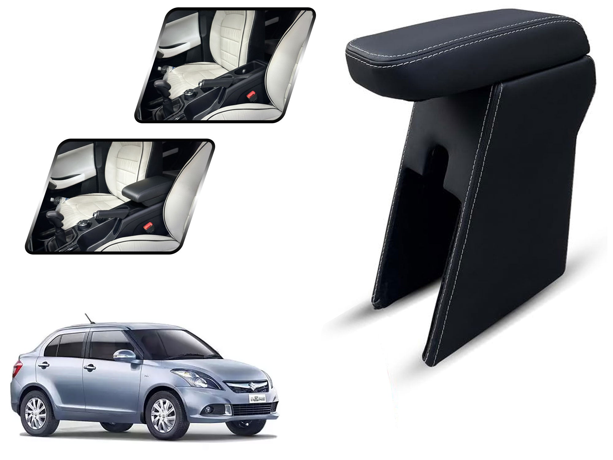 Auto Pearl Premium Car Armrest with Storage Box, High-Density Foam, Nappa Leatherette, No Obstruction to Rear Window Buttons, for Dzire Type-3 (2016-2017)