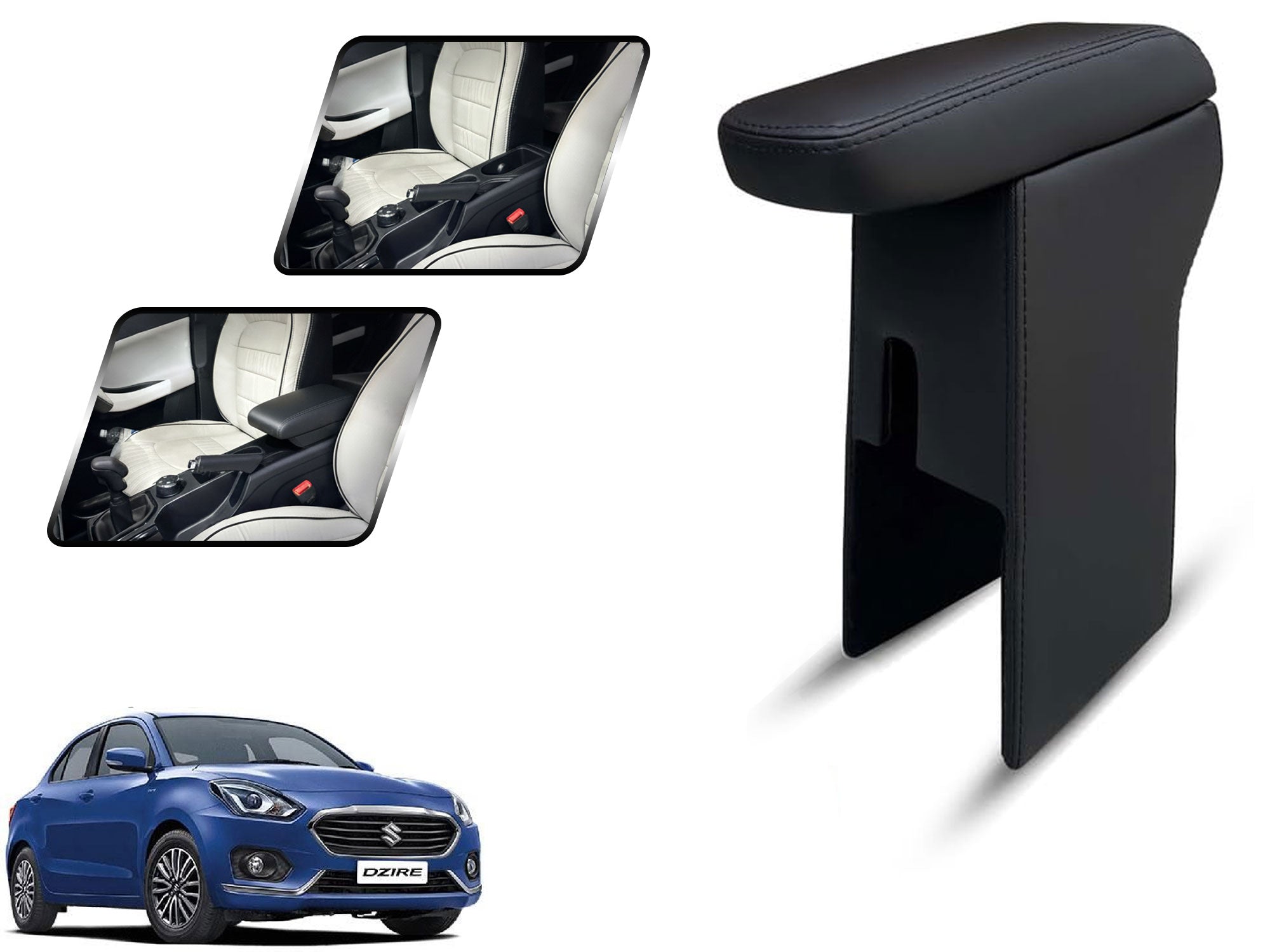 Auto Pearl Premium Car Armrest with Storage Box, High-Density Foam, Nappa Leatherette, No Obstruction to Rear Window Buttons, for Dzire 2018-2019