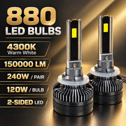Auto Pearl E45 880/881/H27 LED Headlight Bulb, 4300K Warm White Light, 240W (120W Each), 15000LM, with Rear Cooling Fan