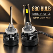 Auto Pearl E45 880/881/H27 LED Headlight Bulb, 4300K Warm White Light, 240W (120W Each), 15000LM, with Rear Cooling Fan