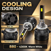 Auto Pearl E45 880/881/H27 LED Headlight Bulb, 4300K Warm White Light, 240W (120W Each), 15000LM, with Rear Cooling Fan