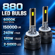 Auto Pearl E45 880/881/H27 LED Headlight Bulb, 6000K, 240W (120W Each), 15000LM, with Rear Cooling Fan