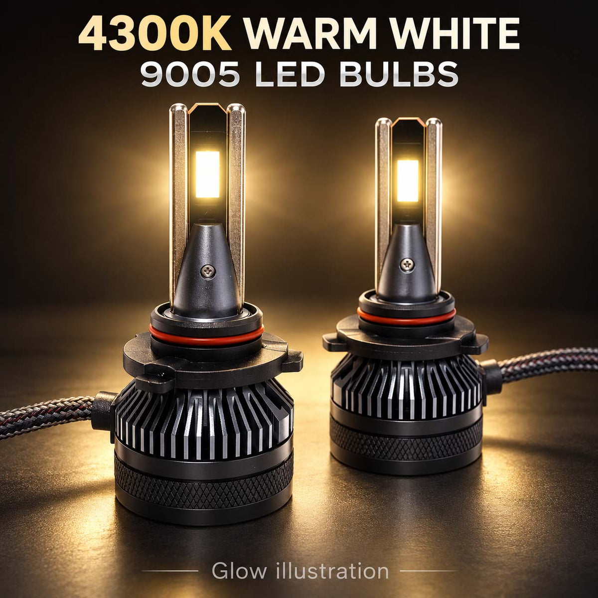 Auto Pearl 9005 E45 LED Headlight Bulb, 4300K, 240W (120W Each), 15000LM, Rear Cooling Fan, Warm White Light