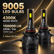 Auto Pearl 9005 E45 LED Headlight Bulb, 4300K, 240W (120W Each), 15000LM, Rear Cooling Fan, Warm White Light