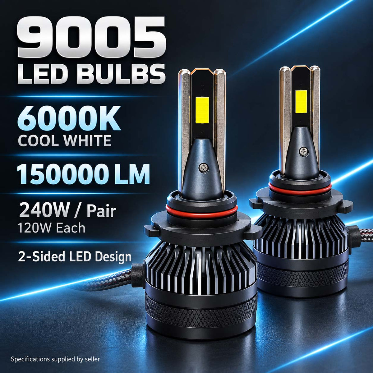 Auto Pearl 9005 E45 LED Headlight Bulb, 6000K, 240W (120W Each), 15000LM, Rear Cooling Fan, Warm White Light