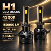 Auto Pearl E45 H1 LED Headlight Bulb, 4300K Warm White Light, 240W (120W Each), 15000LM, Rear Cooling Fan