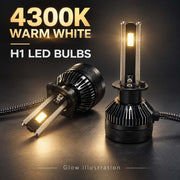 Auto Pearl E45 H1 LED Headlight Bulb, 4300K Warm White Light, 240W (120W Each), 15000LM, Rear Cooling Fan