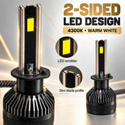 Auto Pearl E45 H1 LED Headlight Bulb, 4300K Warm White Light, 240W (120W Each), 15000LM, Rear Cooling Fan
