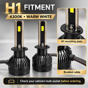 Auto Pearl E45 H1 LED Headlight Bulb, 4300K Warm White Light, 240W (120W Each), 15000LM, Rear Cooling Fan