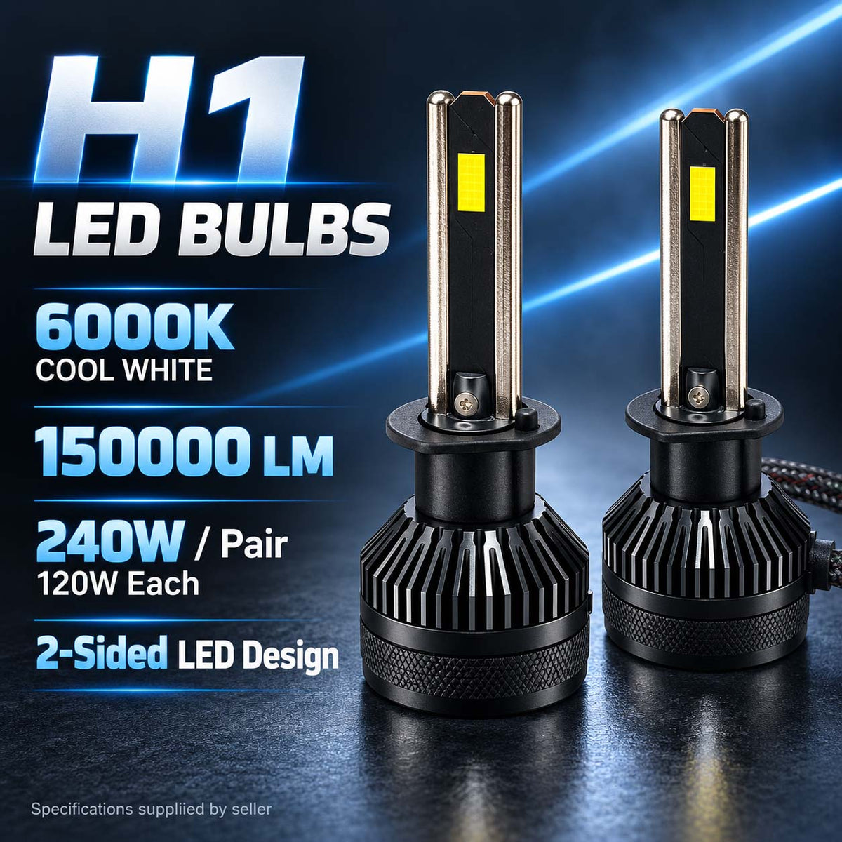 Auto Pearl H1 E45 E45 LED Headlight Bulb, 6000K, 240W (120W Each), 15000LM, Rear Cooling Fan