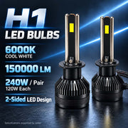 Auto Pearl E45 H1 LED Headlight Bulb, 6000K, 240W (120W Each), 15000LM, Rear Cooling Fan