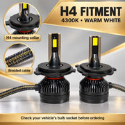 Auto Pearl E45 H4 LED Headlight Bulb, 4300K Warm White Light, 240W (120W Each), 15000LM, with Rear Cooling Fan