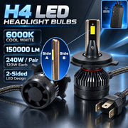 Auto Pearl E45 H4 LED Headlight Bulb, 6000K, 240W (120W Each), 15000LM, with Rear Cooling Fan