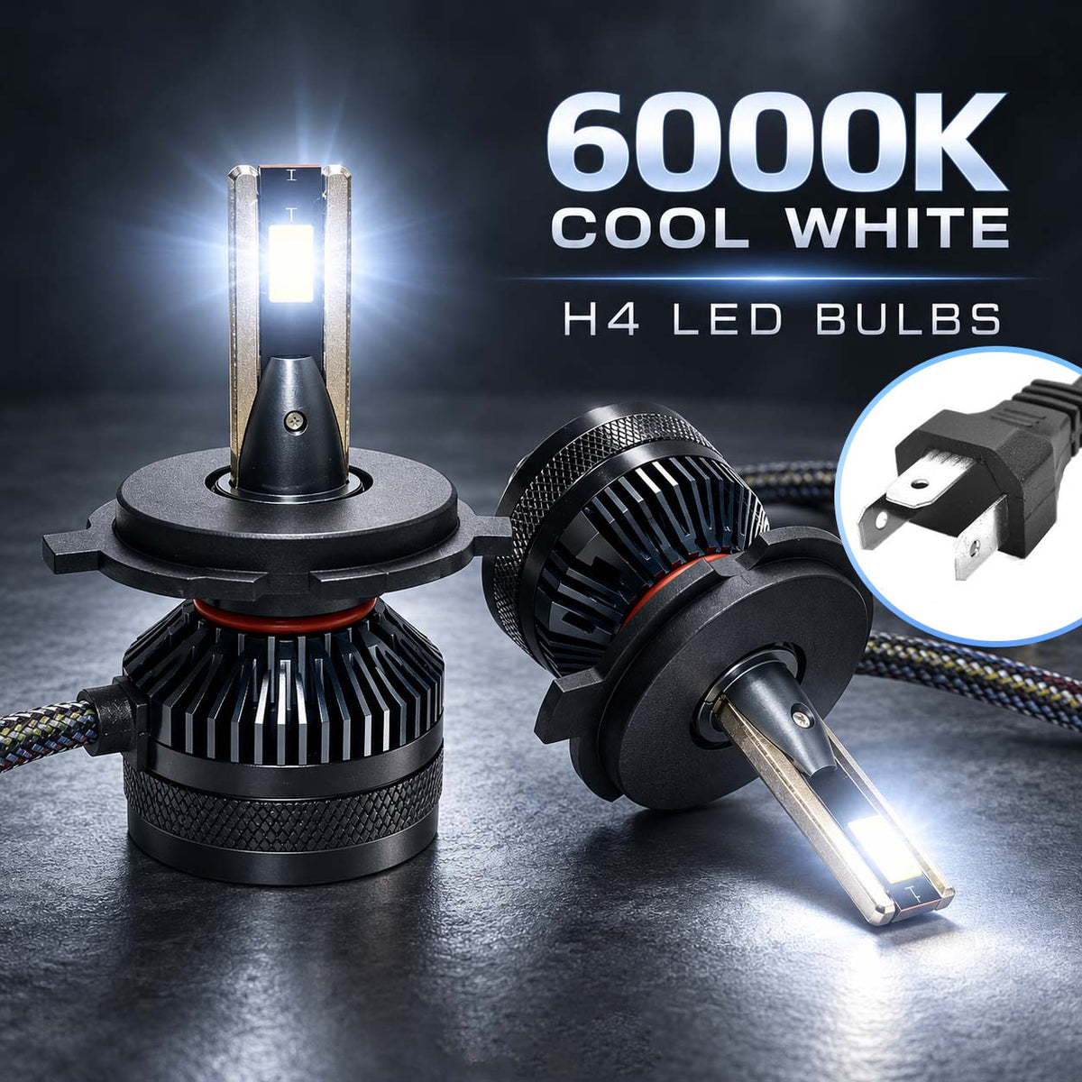 Auto Pearl H4 E45 LED Headlight Bulb, 6000K, 240W (120W Each), 15000LM, with Rear Cooling Fan