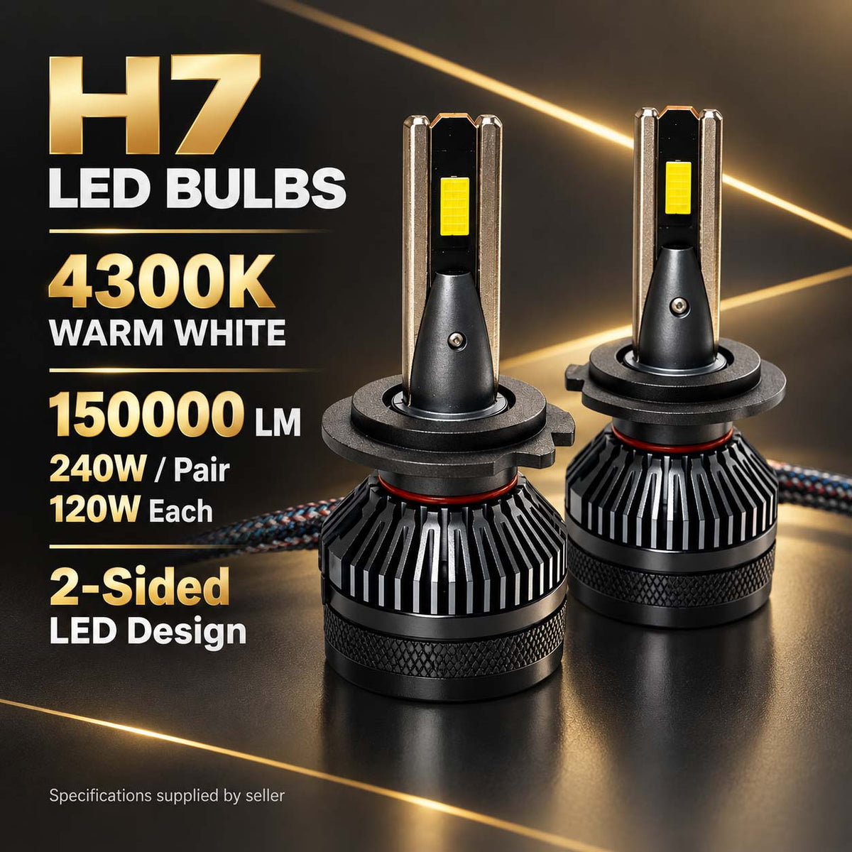 Auto Pearl H7 E45 LED Headlight Bulb, 4300K Warm White Light, 240W (120W Each), 15000LM, with Rear Cooling Fan