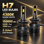 Auto Pearl E45 H7 LED Headlight Bulb, 4300K Warm White Light, 240W (120W Each), 15000LM, with Rear Cooling Fan