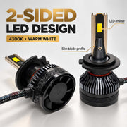 Auto Pearl E45 H7 LED Headlight Bulb, 4300K Warm White Light, 240W (120W Each), 15000LM, with Rear Cooling Fan