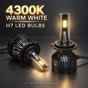 Auto Pearl E45 H7 LED Headlight Bulb, 4300K Warm White Light, 240W (120W Each), 15000LM, with Rear Cooling Fan