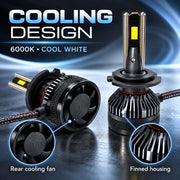 Auto Pearl E45 H7 LED Headlight Bulb, 6000K, 240W (120W Each), 15000LM, with Rear Cooling Fan