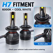 Auto Pearl E45 H7 LED Headlight Bulb, 6000K, 240W (120W Each), 15000LM, with Rear Cooling Fan