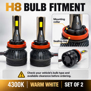 Auto Pearl E45 H8/H9/H11 LED Headlight Bulb, 4300K Warm White Light, 240W (120W Each), 15000LM, with Rear Cooling Fan