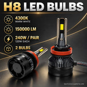 Auto Pearl E45 H8/H9/H11 LED Headlight Bulb, 4300K Warm White Light, 240W (120W Each), 15000LM, with Rear Cooling Fan