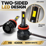 Auto Pearl E45 H8/H9/H11 LED Headlight Bulb, 4300K Warm White Light, 240W (120W Each), 15000LM, with Rear Cooling Fan