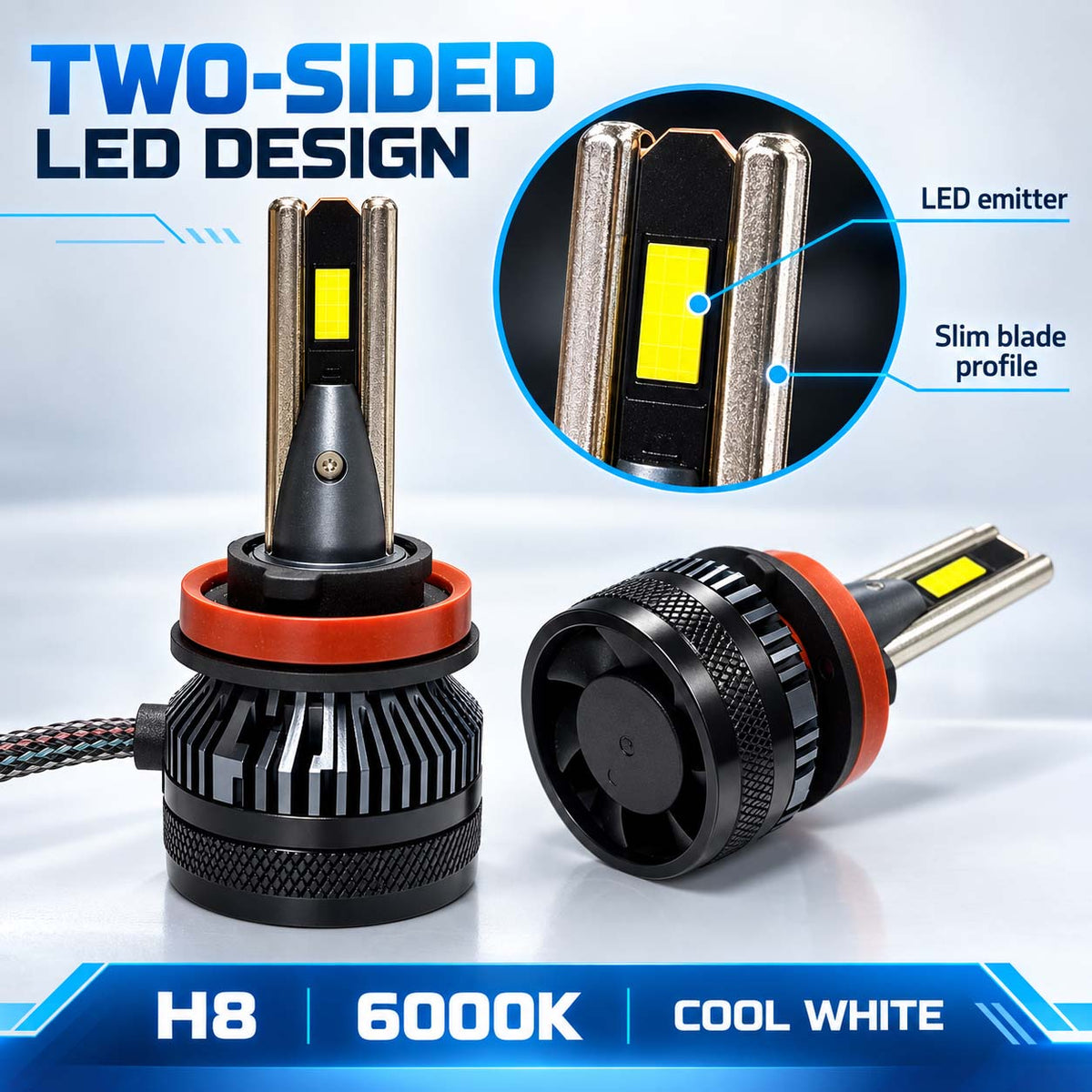 Auto Pearl H8/H9/H11 E45 LED Headlight Bulb, 6000K, 240W (120W Each), 15000LM, with Rear Cooling Fan