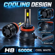 Auto Pearl E45 H8/H9/H11 LED Headlight Bulb, 6000K, 240W (120W Each), 15000LM, with Rear Cooling Fan