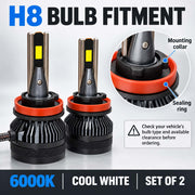 Auto Pearl E45 H8/H9/H11 LED Headlight Bulb, 6000K, 240W (120W Each), 15000LM, with Rear Cooling Fan