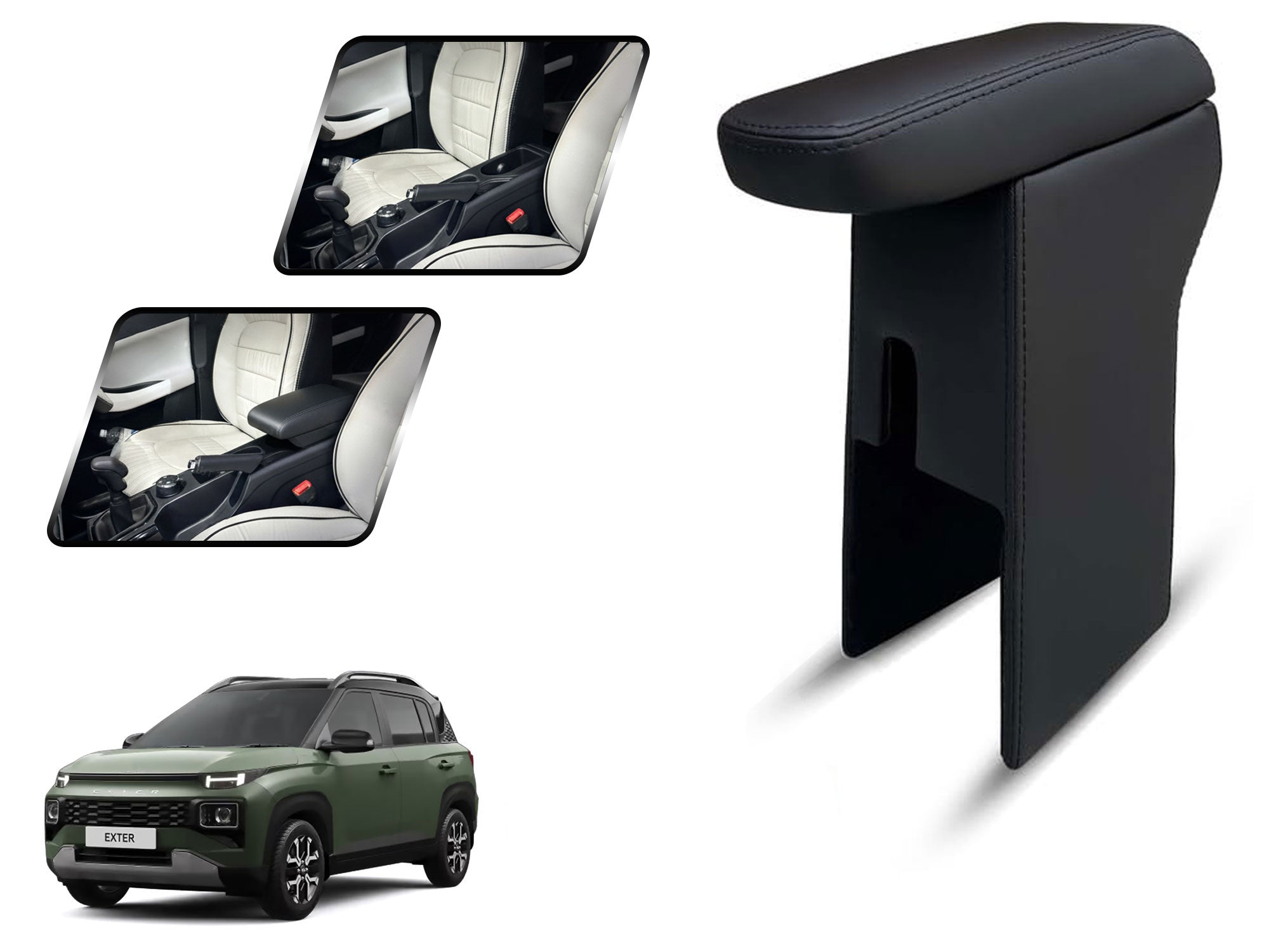 Auto Pearl Premium Car Armrest with Storage Box, High-Density Foam, Nappa Leatherette Black with double Stitching, No Obstruction to Rear Window Buttons, for Exter