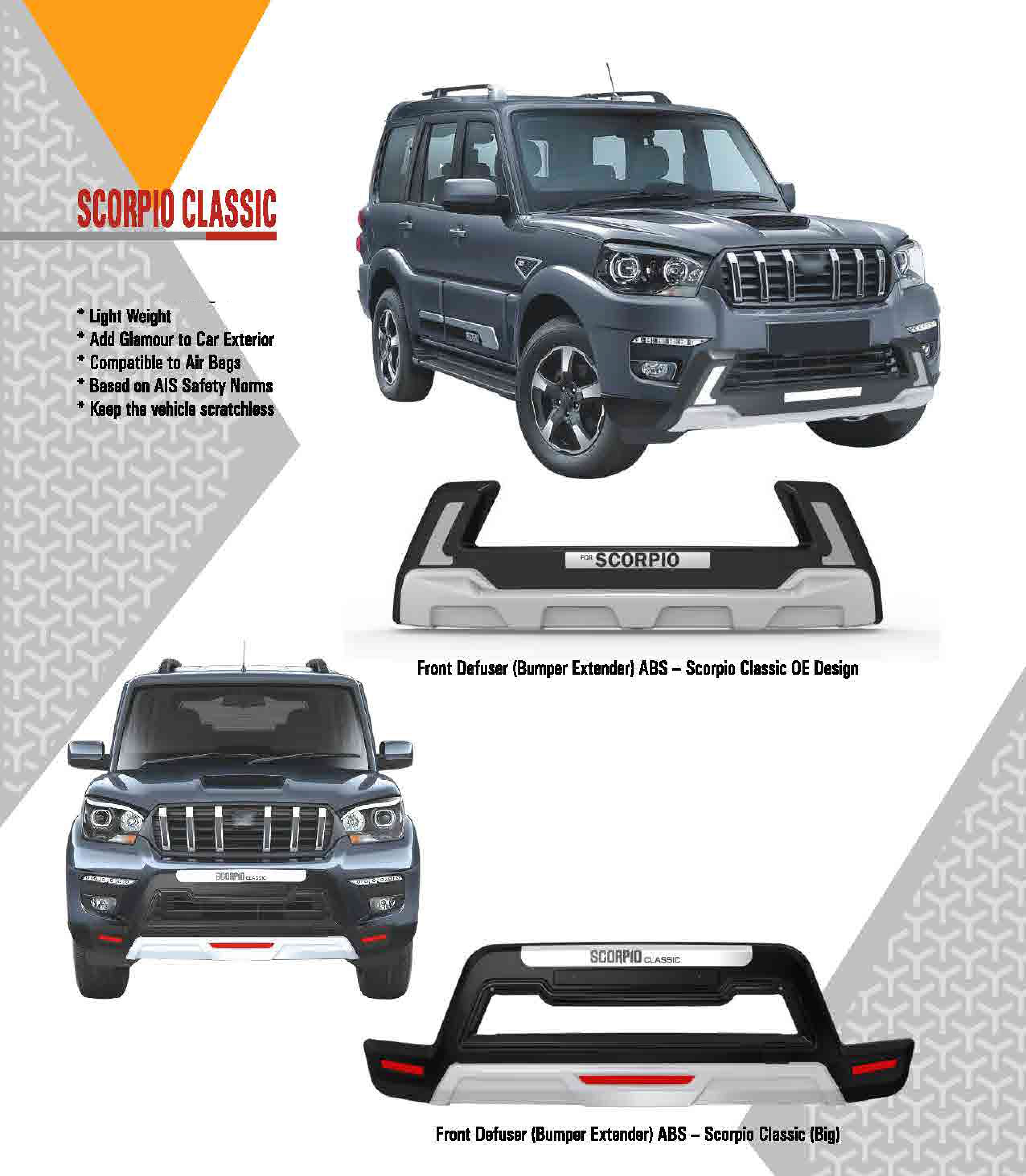Bumper Diffuser (Front/Rear) Set Reflector Imported Quality Compatible with Scorpio Classic
